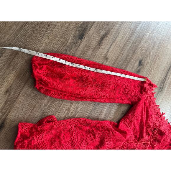 Double Crazy Women's off the shoulder Lace up Long Sleeve Red Dress Size Large - Picture 11 of 11